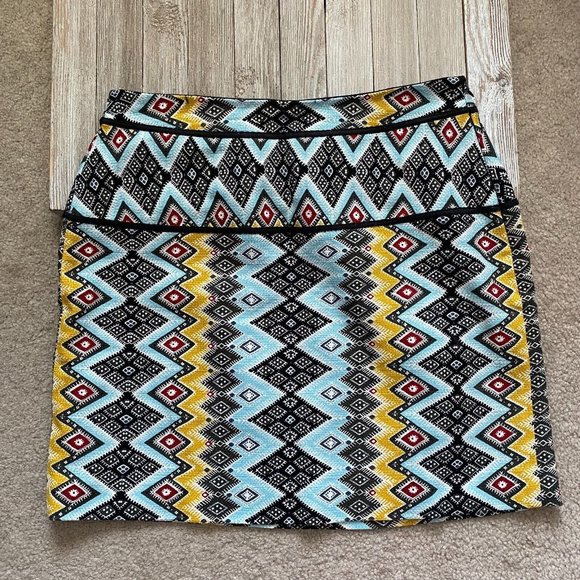 Ann Taylor LOFT 6 Multicolor Patterned Woven-Like Textured Skirt Lined - Picture 4 of 12